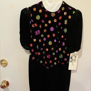 ✨Vintage✨NWT Jessica McClintock Black Velvet Sequined Party Dress Size 14